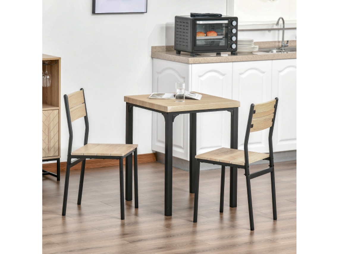 Juego de mesa de comedor/cocina de 3 piezas con sillas, acabado en madera natural negra, compuesto por 1 mesa y 2 sillas.