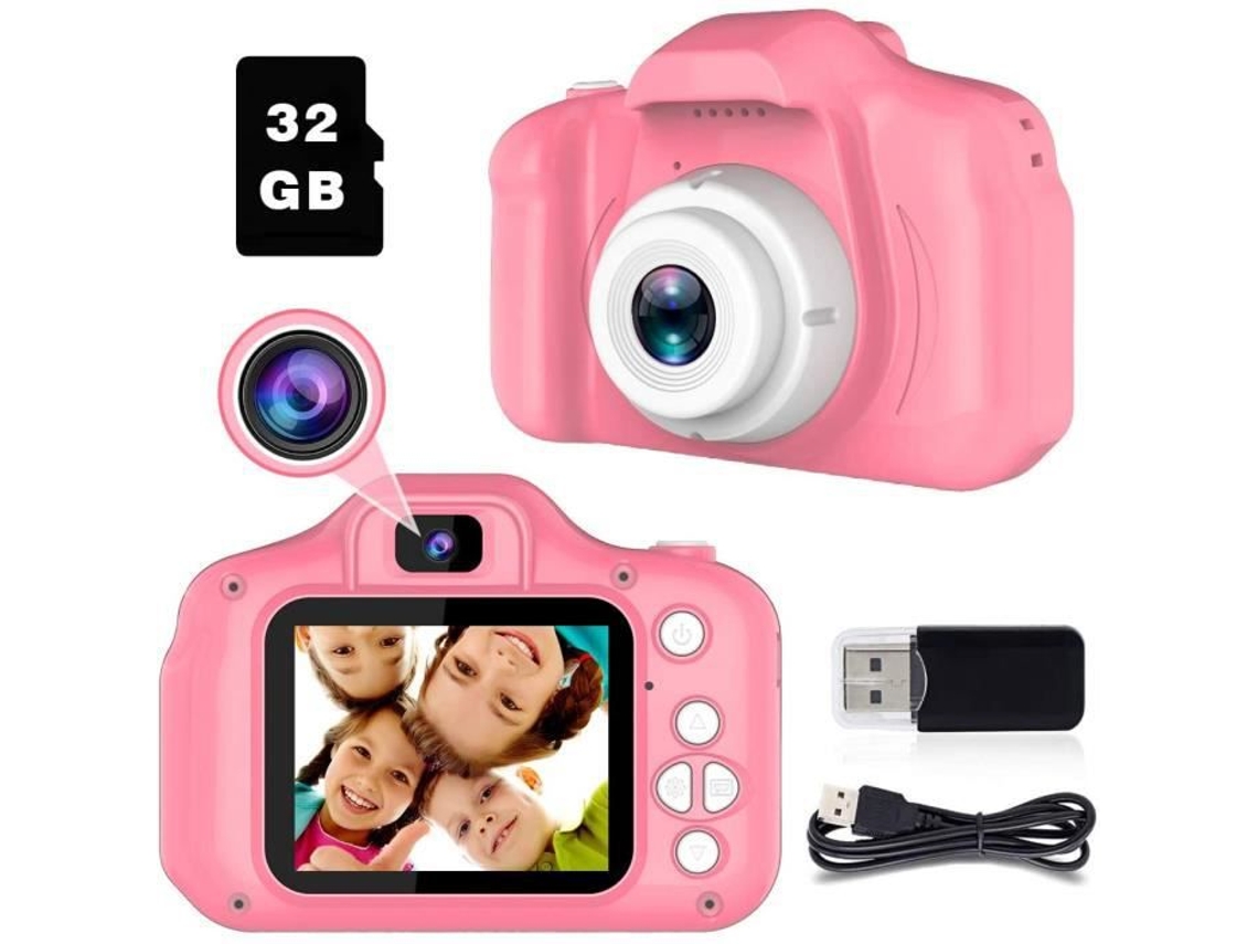 Máquina Fotográfica Infantil com Cartão Tf de 32 Gb Tela Hd de 2,0 Polegadas 8 Mp/1080P Capa de Silicone À Prova de Choque Rosa GERTIZ