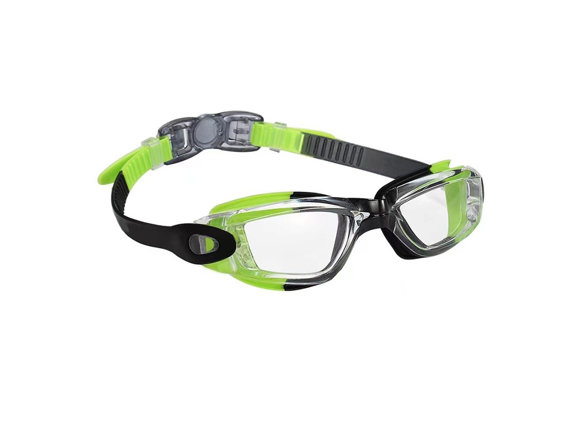 Gafas de natación infantiles 2026, verdes y negras, impermeables, de alta definición, con protectores para las orejas y pinza nasal + estuche.