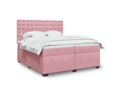 Cama Box Spring Con Colchón Terciopelo Rosa 200x200 Cm