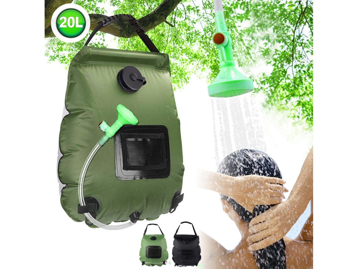 Bolsa de ducha solar portátil para camping de 20 l con termómetro para viajes y senderismo (verde)