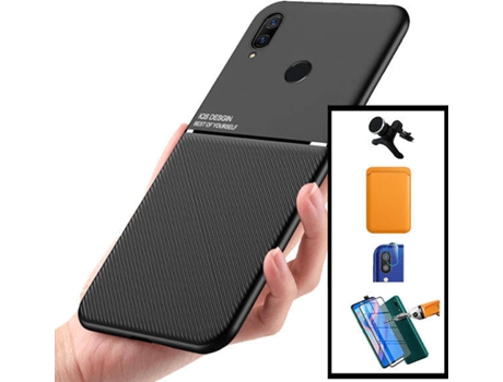 Kit Carcasa, Protector 5D y Soporte Magnético Reforzado Huawei P Smart Z PHONECARE Magnetic Lux, Magentic Wallet y Protector Trasera Naranja