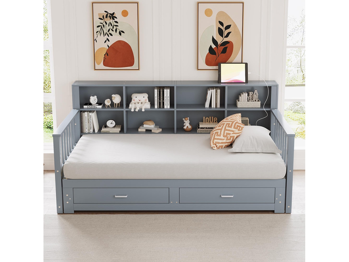 Sofá Cama Con Almacenamiento Y Cajones Multifuncional Gutent Gris (180x190)