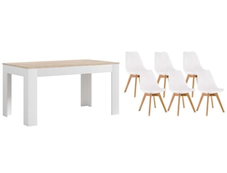 Pack Mesa Extensible de Comedor o Cocina Blanco y Cambria 6 Sillas Nordic Blanco SALDOSYSTOCKS