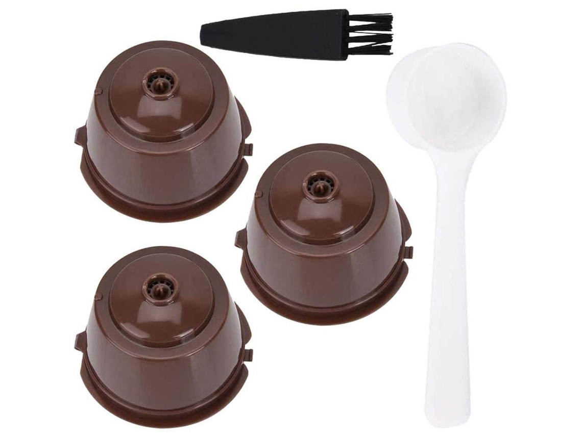 3 Cápsulas De Café De Plástico Reutilizables Y Recargables Con Cuchara Y Pincel.