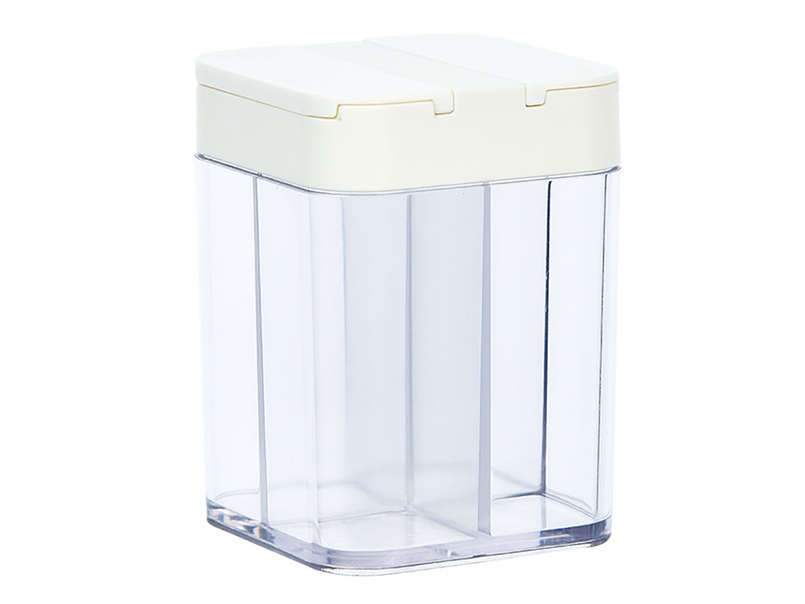 Caja De Condimentos Con 4 Compartimentos Ventana Transparente Tapa Deslizante Abs Pet Para Cocina Hogar