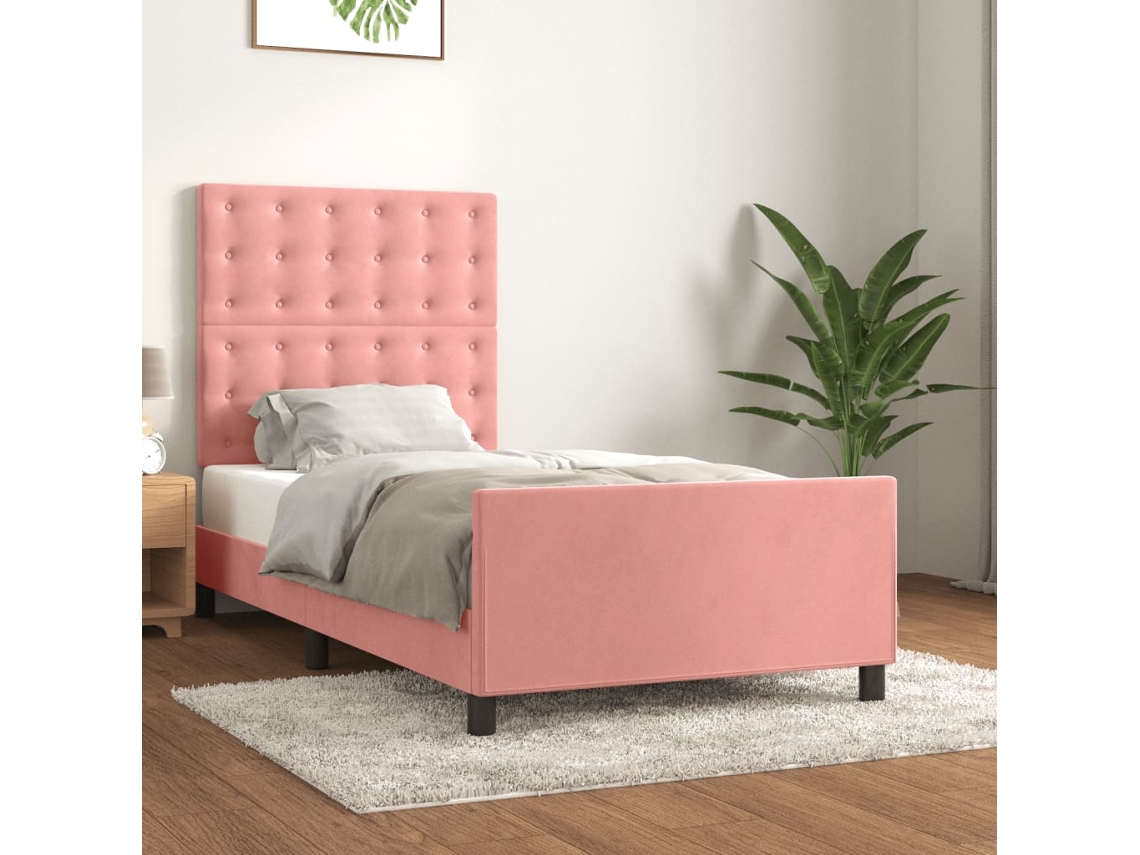 Estructura De Cama Sin Colchón Terciopelo Rosa 90x200 Cm