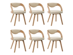 Conjunto 6 Cadeiras jantar VIDAXL madeira curvada e couro artificial creme