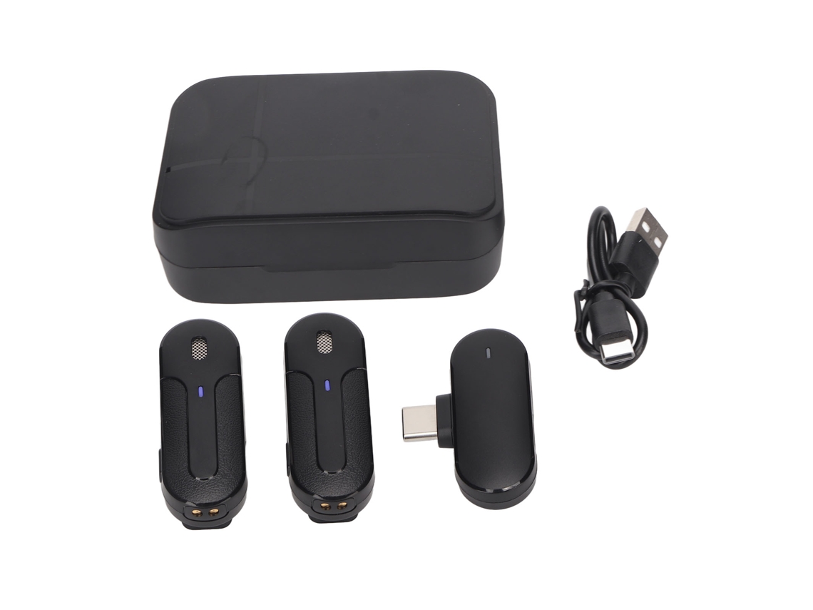 Microfone Lavalier Sem Fio 2.4g Com Redução De Ruído 1 Para 2 Type C Mini Clip On Para Gravação De Vídeo
