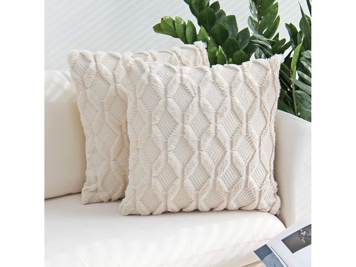 2026-40562-funda De Almohada De Pelo Falso Suave Decorativa Estilo Lujo Para Sofá Cama Pack 2 45x45cm Beige