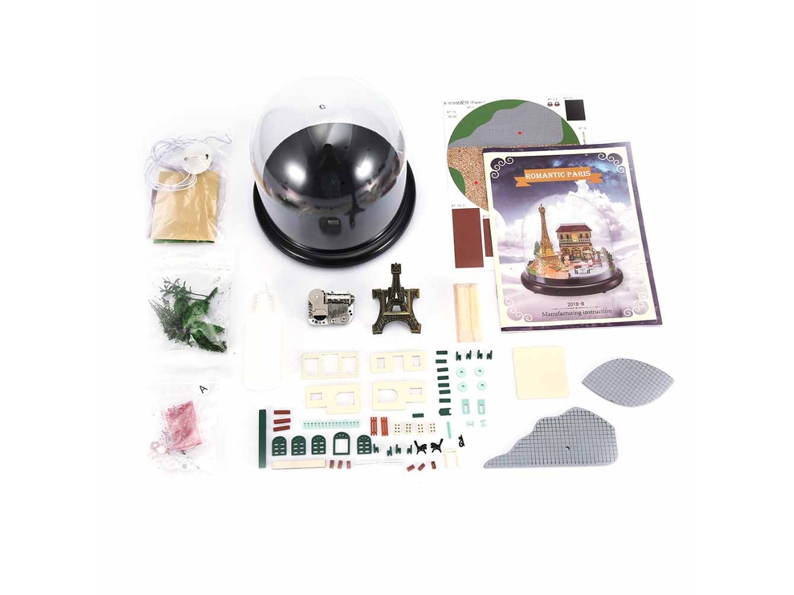2026-kit De Casa De Muñecas Diy Con Caja De Música, Luz Led Y Funda Transparente Miniatura Paris