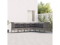 Conjunto de jardín de 6 piezas con cojines, ratán gris, DKD Home Decor
