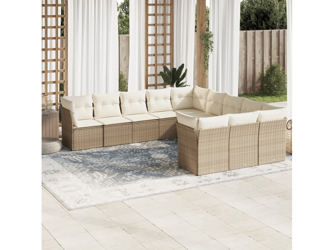 Conjunto de sofá de jardín de 11 piezas con cojines, mimbre sintético beige, DKD Home Decor