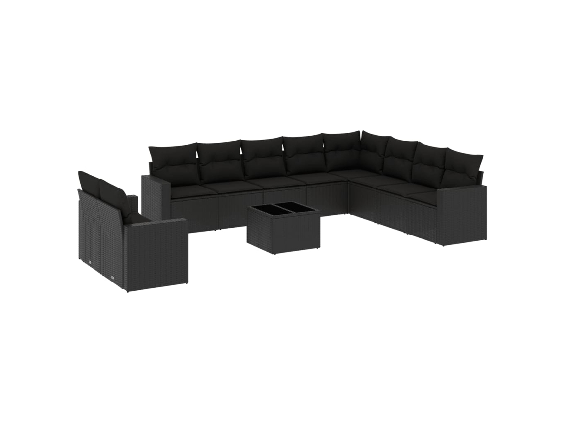 Maison Exclusive - Juego de sofás de jardín de 11 piezas con cojines de mimbre, color negro