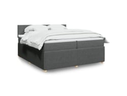 Cama Box Spring Con Colchón Tela Gris Oscuro 200x200 Cm