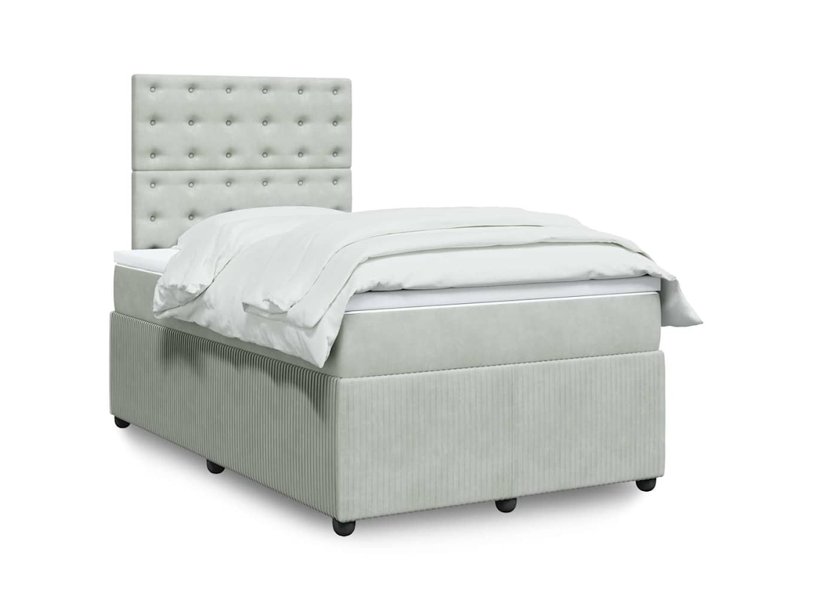 Cama Box Spring Con Colchón Terciopelo Gris Claro 120x200 Cm
