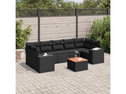 Conjunto de 8 sofás de jardín con cojines de mimbre sintético negro, Dkd Home Decor