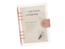 Cuaderno transparente y desmontable con hojas sueltas y rayadas, ideal para la organización y la escritura.