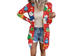 Blusa Rebe com abertura frontal, mangas compridas macias e estampa natalina e de Halloween, estilo casual, tamanho 7G.