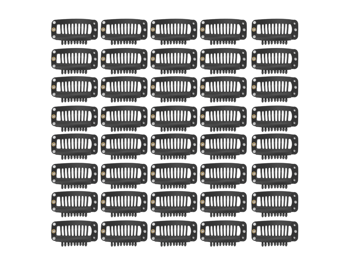 40 Clips De Peine De Fijación Para Pelucas De Acero Inoxidable Con 9 Dientes (1.3 Pulgadas, Negro)