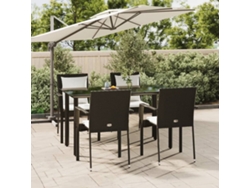 Juego de comedor de jardín de 5 piezas con cojines, mimbre sintético negro, DKD Home Decor