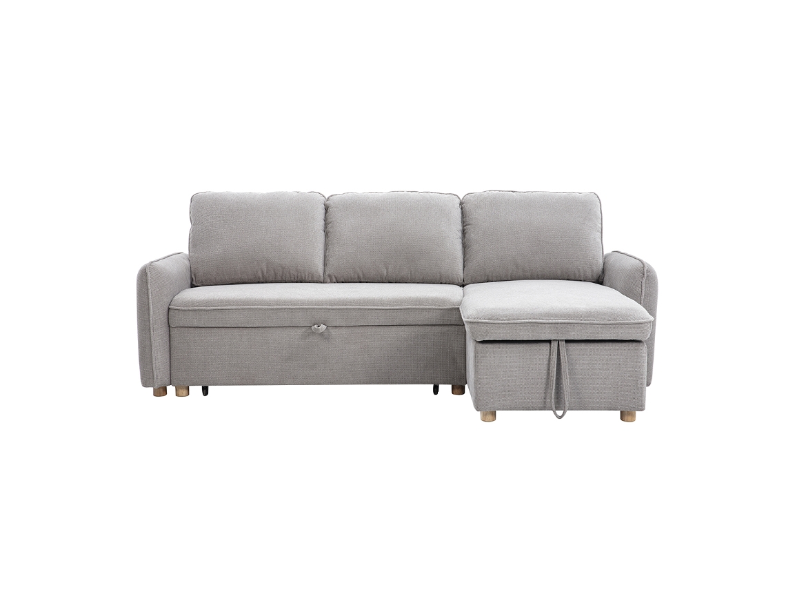 Sofá Rinconera Convertible Reversible Con Arcón 3 Plazas En Tejido Chenilla Gris Y Madera Clara Orso Miliboo