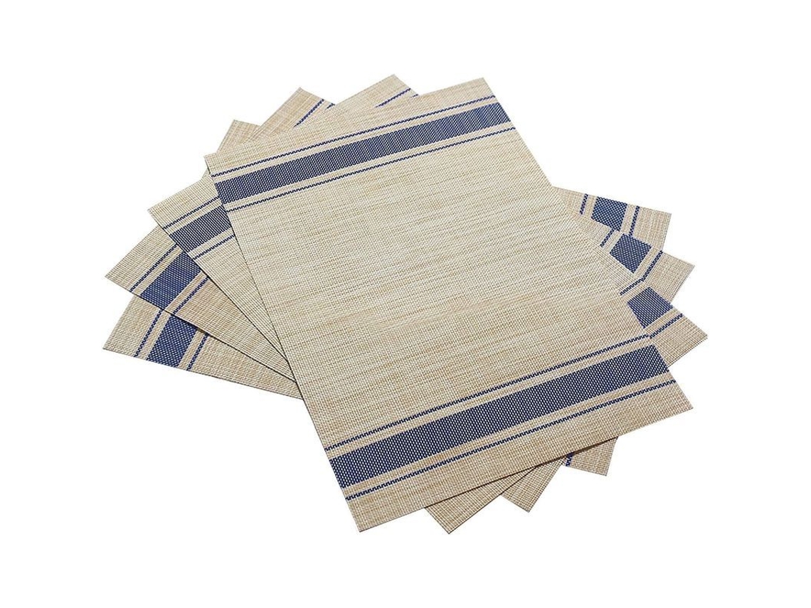 2026-manteles De Mesa Resistentes Al Calor Antideslizantes Lavables Pvc Tejidos, Set De 6 (azul)