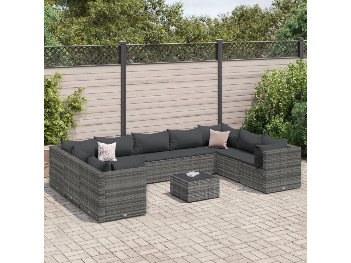 Conjunto de jardín DKD Home Decor de 10 piezas con cojines de mimbre gris
