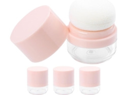 Juego De 4 Envases Miniatura Vacíos Para Polvos, De Plástico Rosa Ligero, Con Borla Recargable,