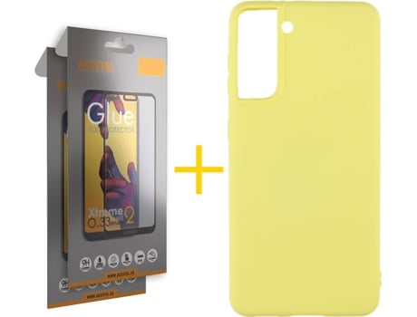 Kit Funda + 2 Protectores de Pantalla Samsung Galaxy S21 + Plus ACCETEL Full (Amarillo)