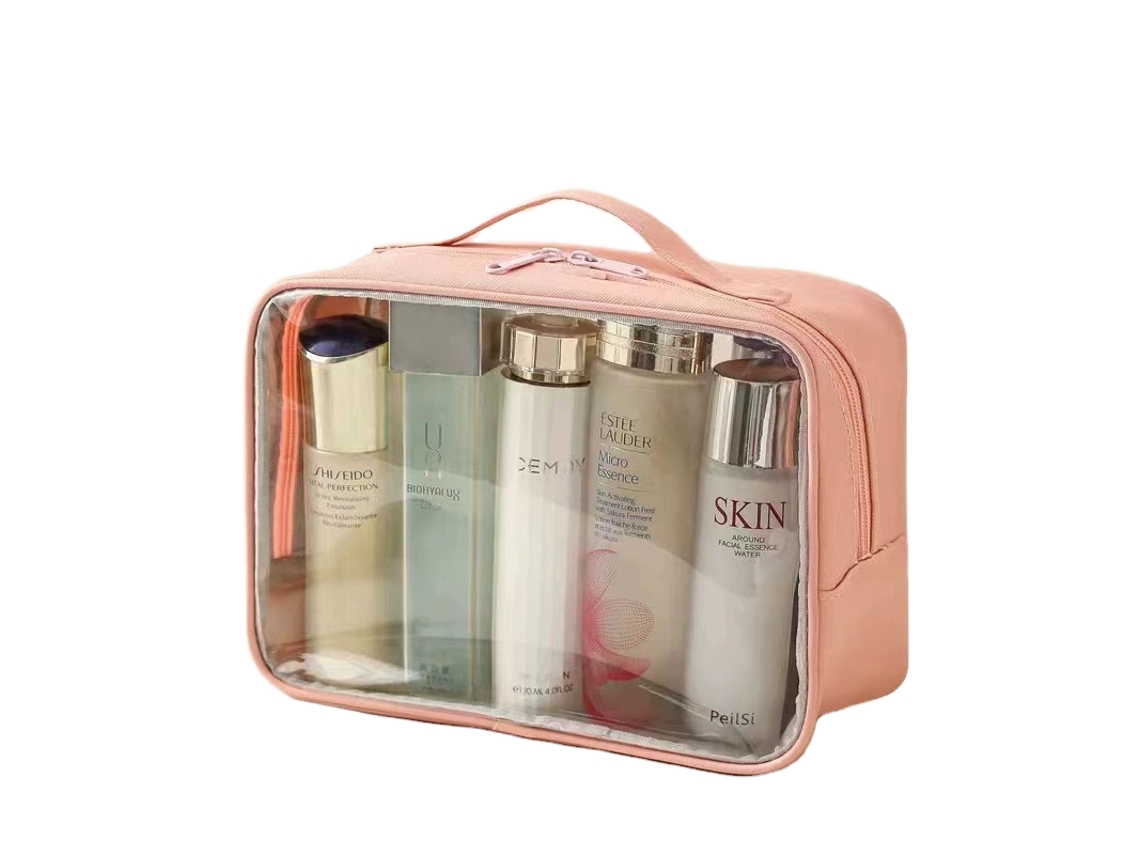 Elegante neceser de viaje portátil para mujer, color beige