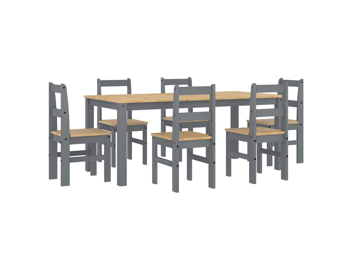 Maison Exclusive - Juego De Comedor Panama 7 Pzas Madera Maciza De Pino Gris