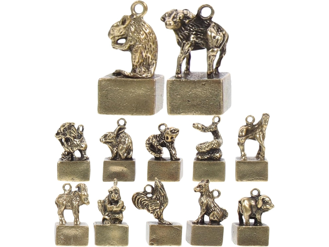 Figuras Retro De Latón Del Zodíaco, 12 Piezas, Para Decoración De Oficina, Superficie Y Diseño Lisos.