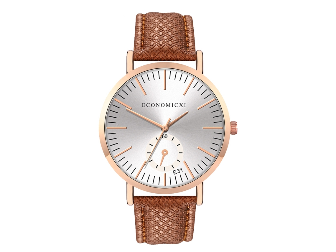 Reloj De Pulsera Unisex Con Correa De Pu, Esfera Analógica Redonda, Estilo Casual (café).