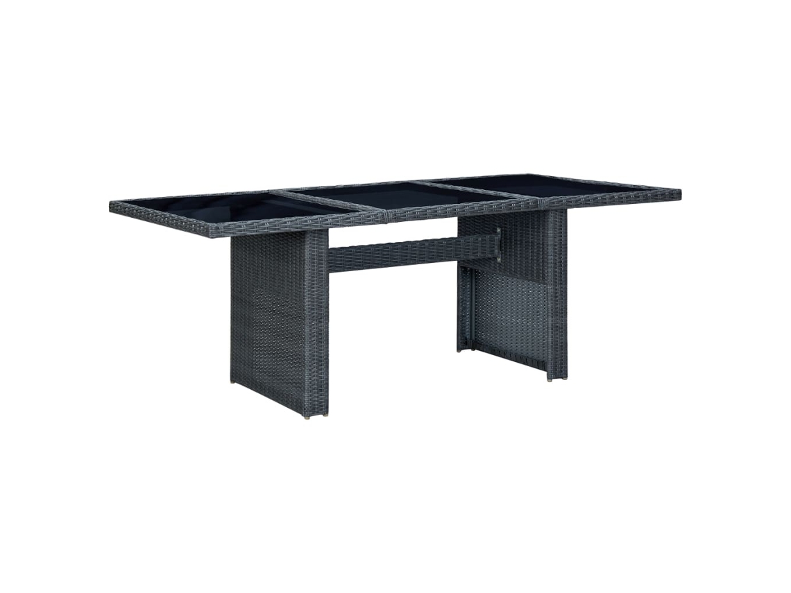 Mesa de jardín LOVELY HOME de vidrio templado y mimbre en color gris oscuro (200 x 100 x 74 cm)