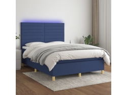 Cama Box Spring Colchón Y Luces Led Tela Azul 140x200 Cm