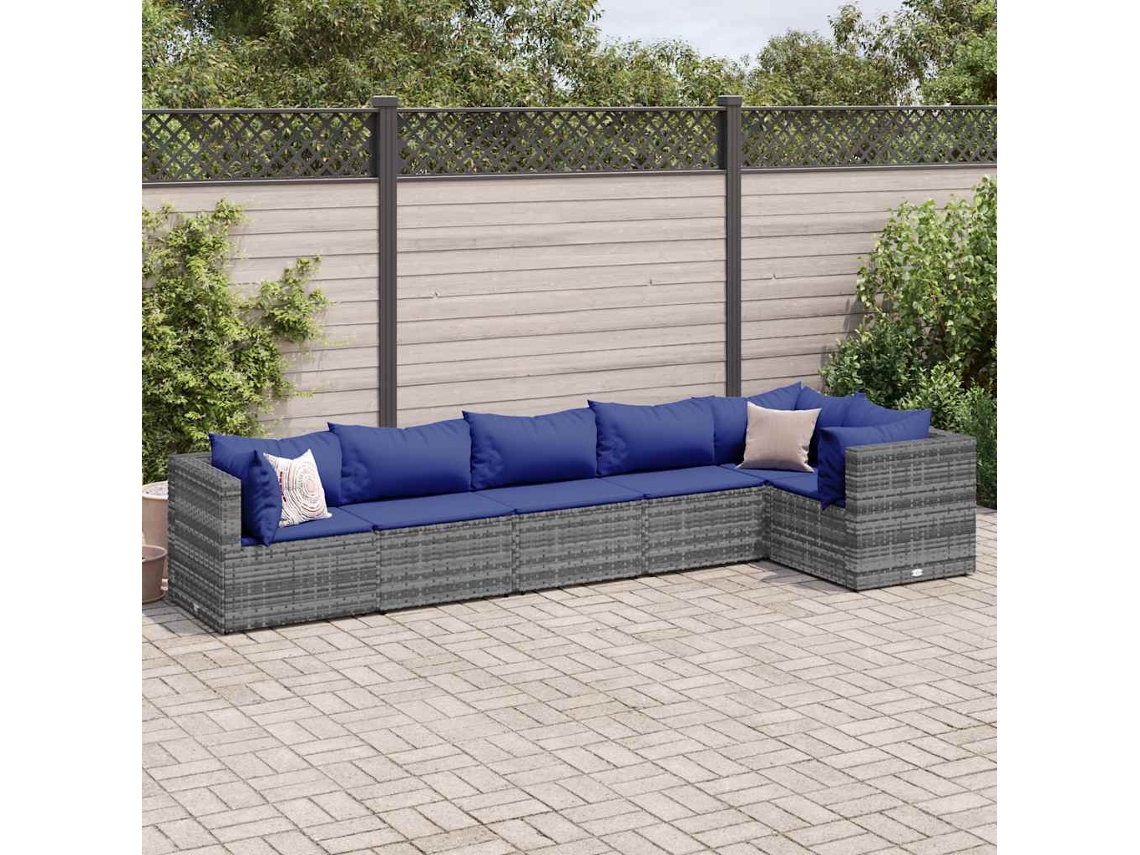 Conjunto de jardín de 6 piezas con cojines, ratán gris, DKD Home Decor