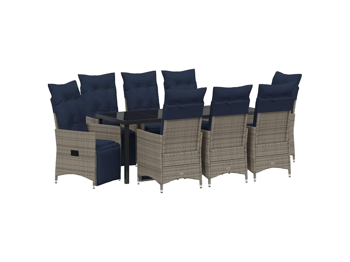 Maison Exclusive - Juego De Mesa Y Sillas Con Cojín 9 Pcs Gris Ratán Sintético