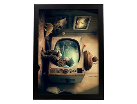 NACNIC Poster Pecera-Televisión En Estilo Surrealismo Cinematográfico Ilustraciones Y Grabados De Historieta Abstracta Y Artística A3 Marcos Negros