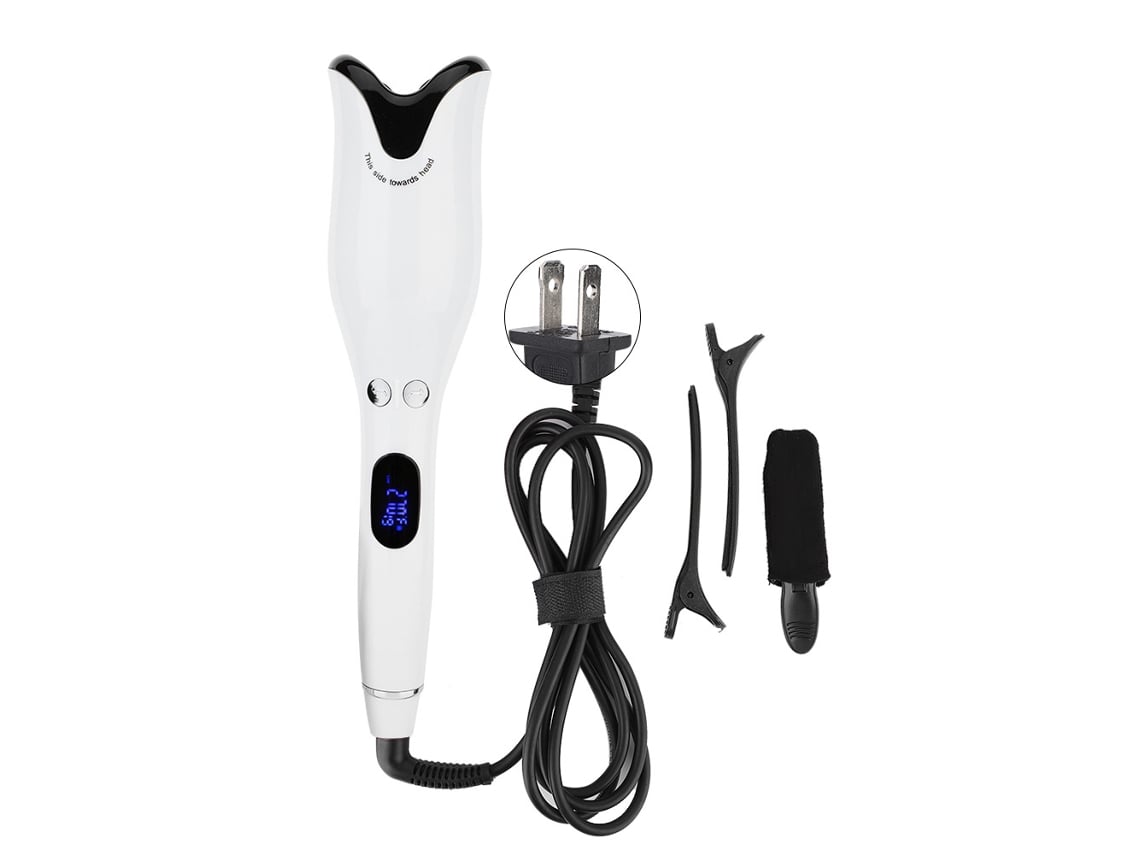 Plancha De Rizo Automática Antiquemaduras Sin Enredos Con Pantalla Lcd Herramienta De Peinado Blanco