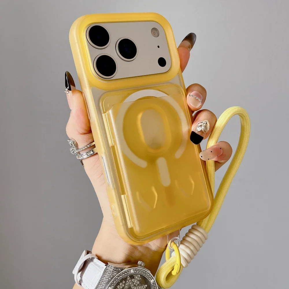 (iphone 14 Amarillo) Funda Magnética Para Teléfono Con Tarjeta Y Cordón De Cobertura Total