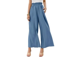 2026-24261-pantalones Boho De Talle Alto Para Mujer Con Pierna Ancha Y Fluir S Azul