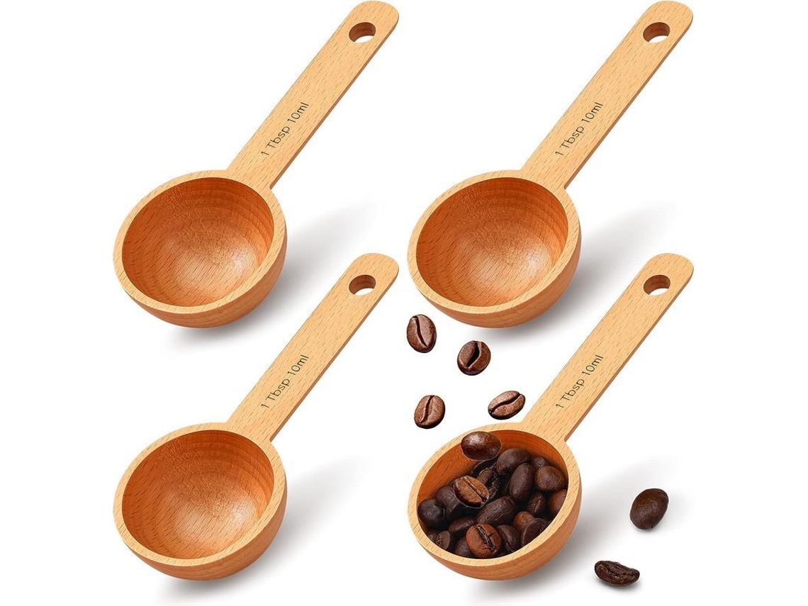 2026-31900-4 Cucharadas De Café De Madera De Haya 10ml Para Medir Café Azúcar Especias Taza