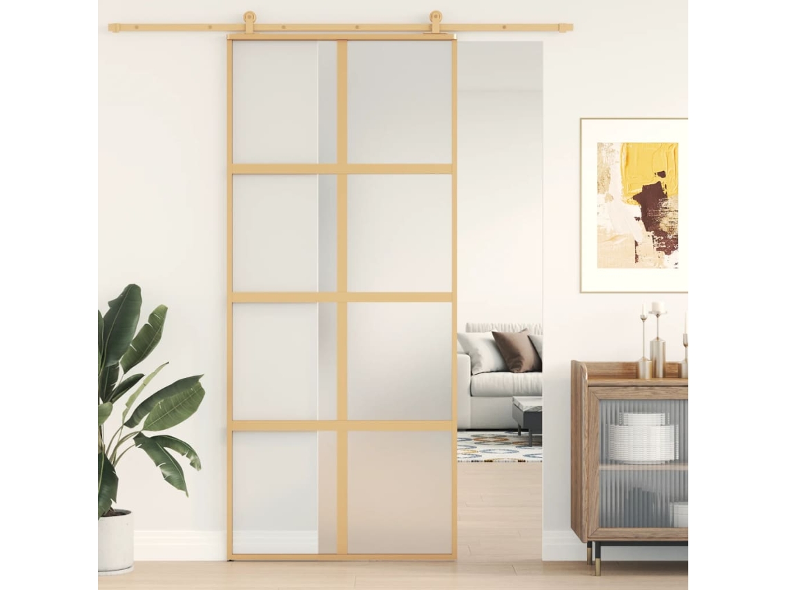 Puerta corrediza | Puerta corredera de 90 x 205 cm, vidrio esmerilado ESG/aluminio dorado Wsd526217 Lovely Home