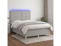 Cama Box Spring Colchón Y Luces Led Tela Gris Claro 140x200 Cm