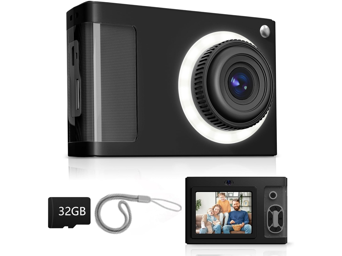 Câmera Digital 1080P Tela De 2.4 Polegadas 8X Zoom Anti Shake Câmera Ccd Compacta Com 16 Luzes De Enchimento Led 32Gb Preto