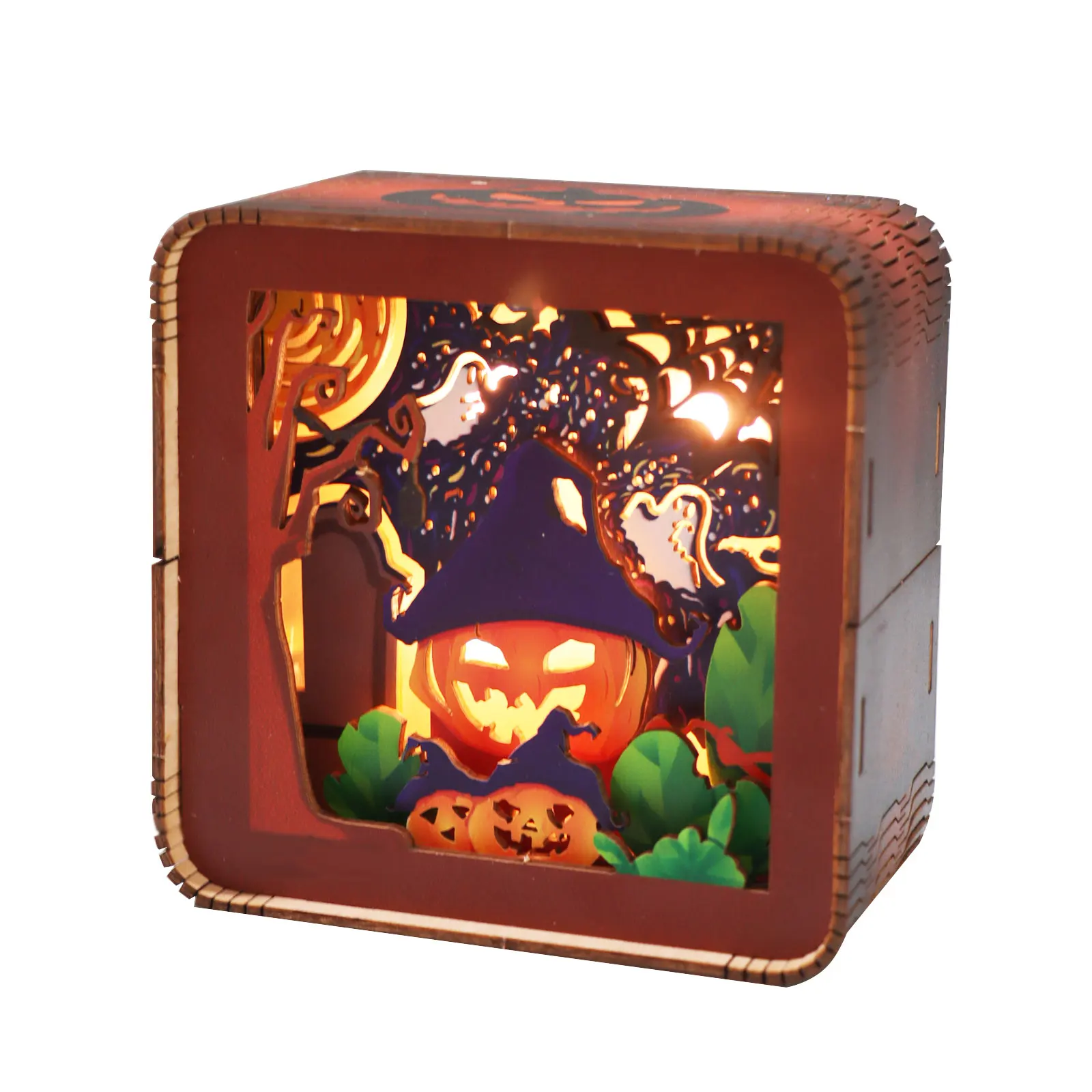 (halloween) Set De Maquetas De Madera Para Parque Musical, Rompecabezas 3d Para Adultos Con Luz Nocturna.