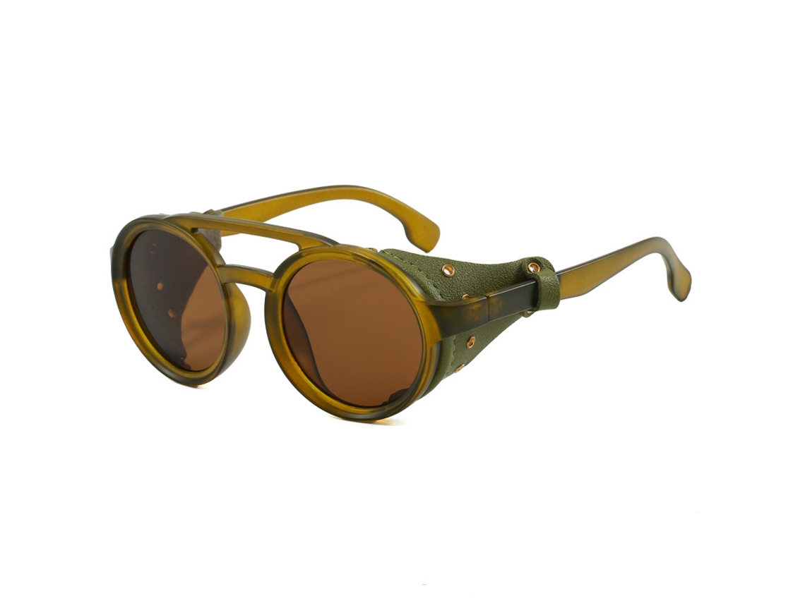 Gafas de sol Chrui Steampunk, redondas con laterales de malla, protección lateral (08)