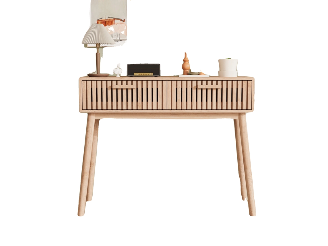 Mesa consola, 2 cajones, diseño moderno, color madera natural, 100 x 35 x 80 cm