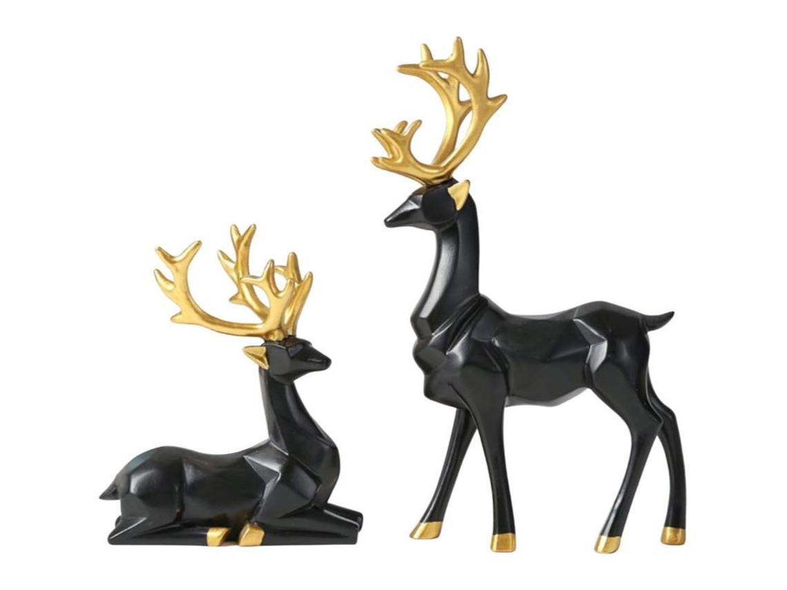 2026-figuras De Reno Nórdico De Origami Linjou, Estatuas De Resina, Pareja (negro)
